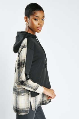 Checkered Contrast Hoodie Black Multi Just 7