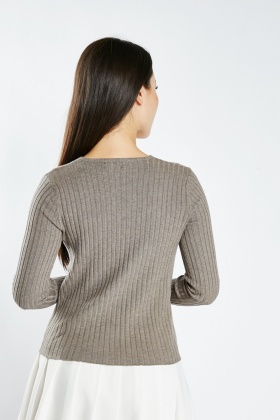 Button-Front Rib-Knit Top