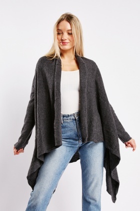 Long Sleeve Waterfall Knit Cardigan Dark Grey Multi Just 7