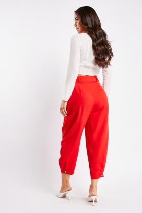 Red paper best sale bag trousers