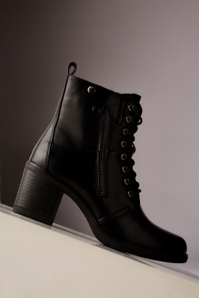 Stacked heel lace up on sale booties