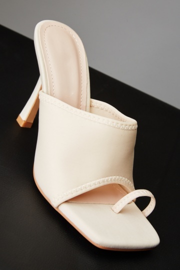 Jannali Cream Floater Leather Women's Heeled Sandal - İLVİ