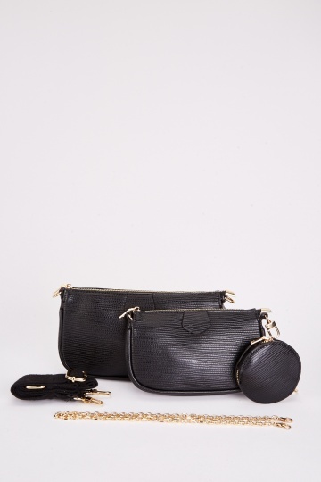 Mika Checked Chain And Purse Detail Cross Body Bag In Black Faux Leather