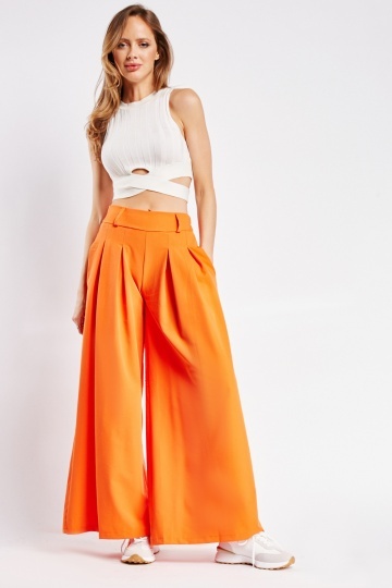 PUSHING LIMITS HIGH WAISTED WIDE LEG PANTS IN ORANGE – Gameday Couture