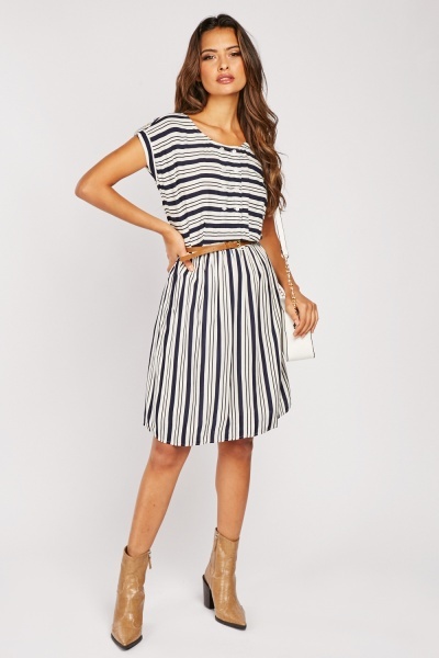 Pleated Striped Dress