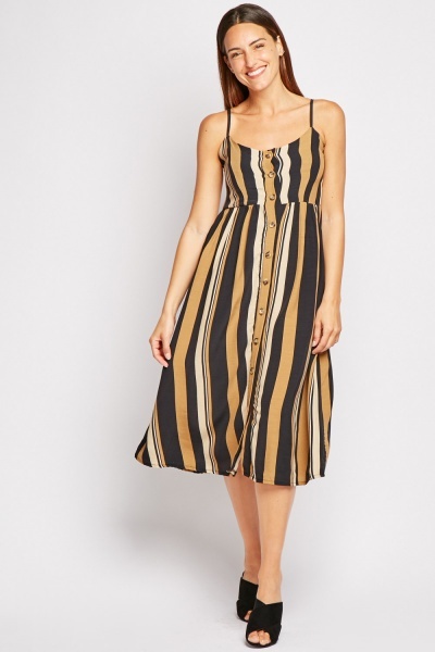 stripe button front midi dress