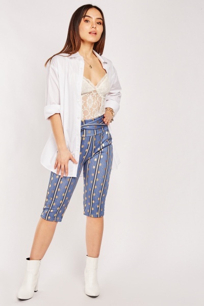 Metallic Printed Cropped Trousers