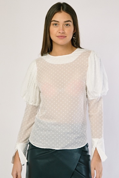 Sheer Textured Gathered Sleeve Blouse