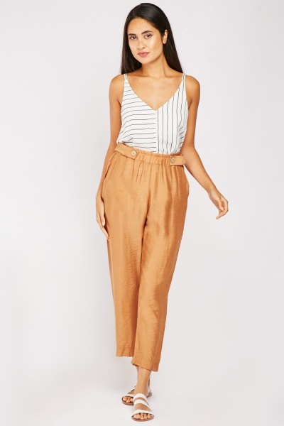Decorative Button Waist Tapered Trousers