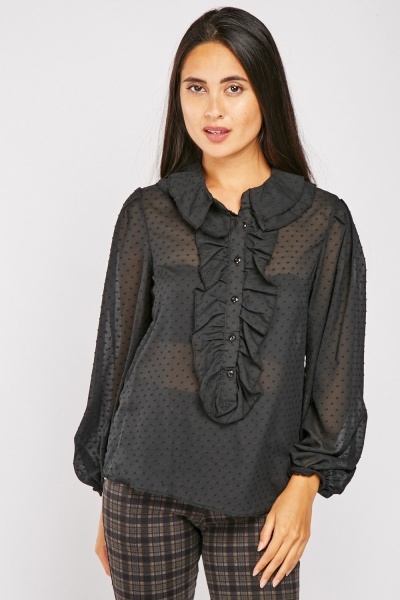 Textured Bib Front Sheer Blouse