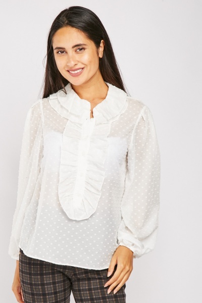 Textured Bib Front Sheer Blouse