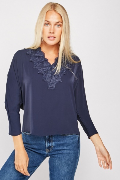 Silky Embroidered Front Top