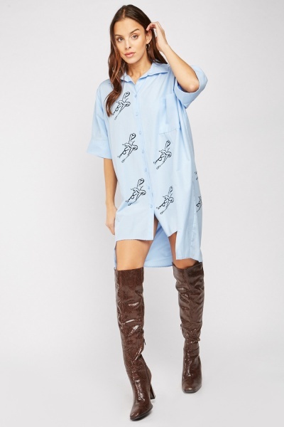 Printed Dip Hem Shirt Dress