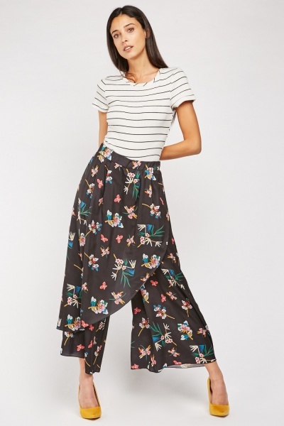 Floral Wrap-Over Culottes