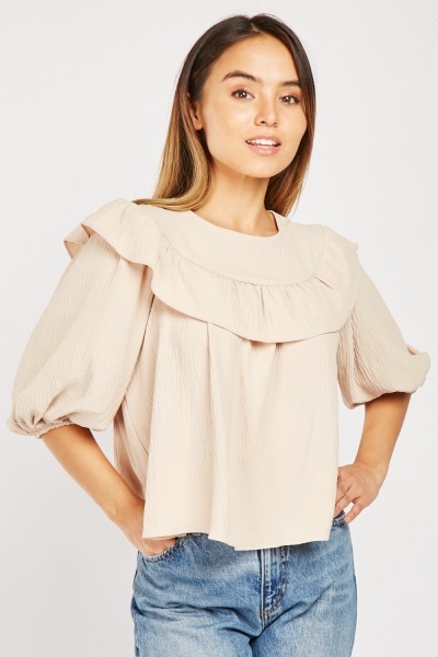 Ruffle Trim Plain Blouse