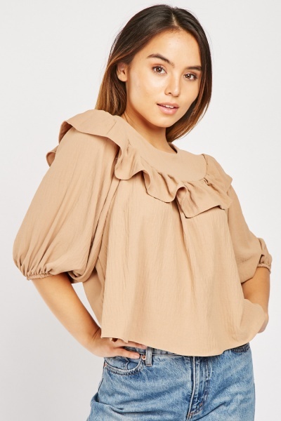 Ruffle Trim Plain Blouse