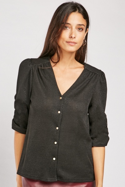 Lurex Button Front Ribbed Top