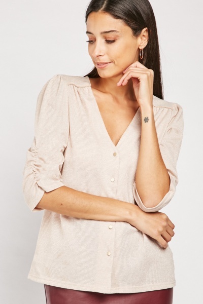 Lurex Button Front Ribbed Top