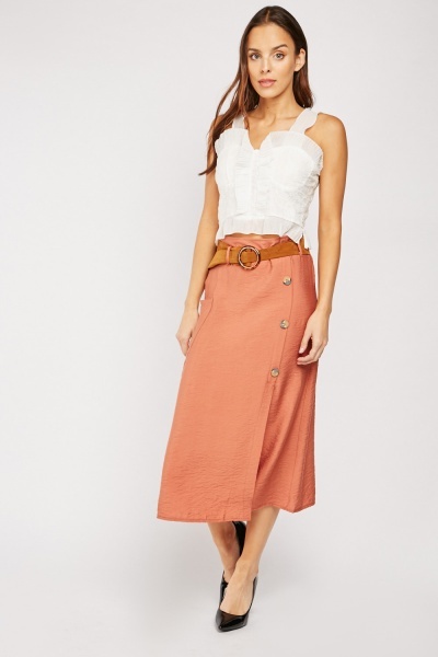 Suedette Belted Midi Skirt