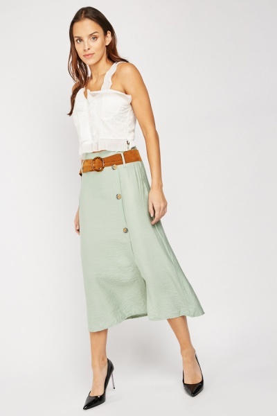 Suedette Belted Midi Skirt