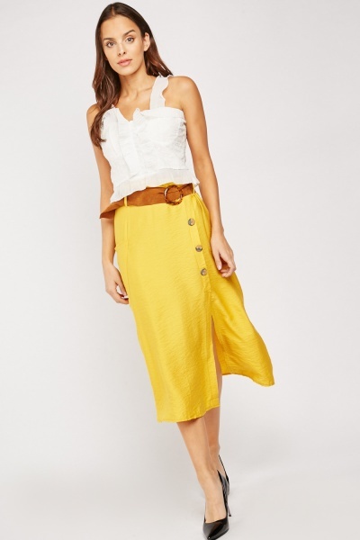 Suedette Belted Midi Skirt