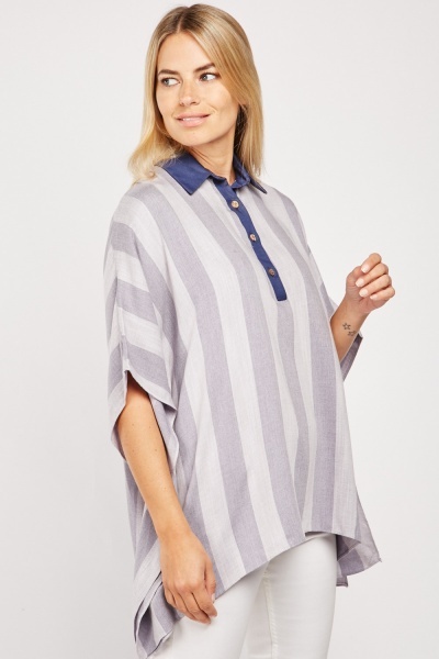 Striped Collared Oversize Blouse