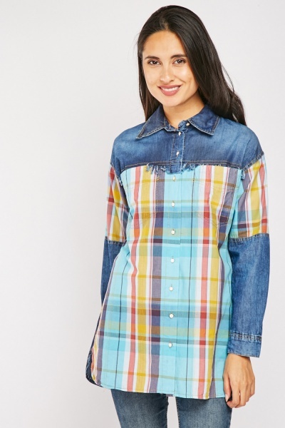 Denim Contrast Madras Check Shirt