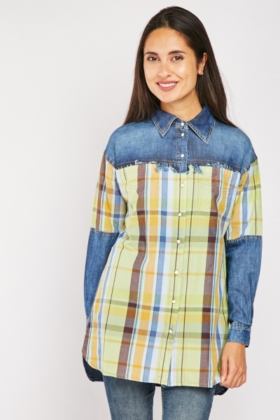 Denim Contrast Madras Check Shirt