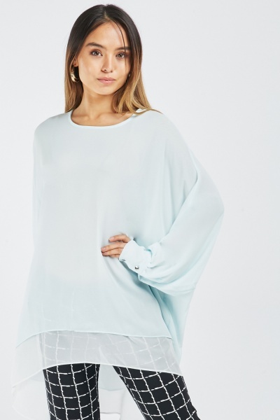 Overlay Asymmetric Cuffed Sleeve Top