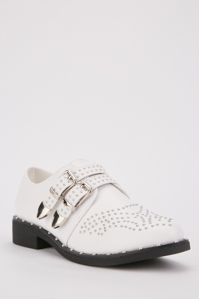 Twin Buckle Strap Studded Oxford Shoes