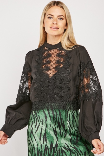 Crochet Sheer Panel Blouse