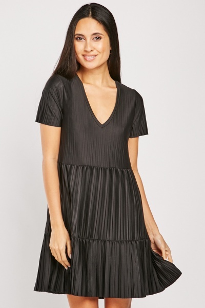 Pleated Mini Smock Dress