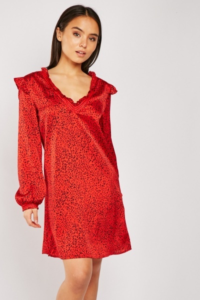 Ruffle Trim Small Leopard Print Dress