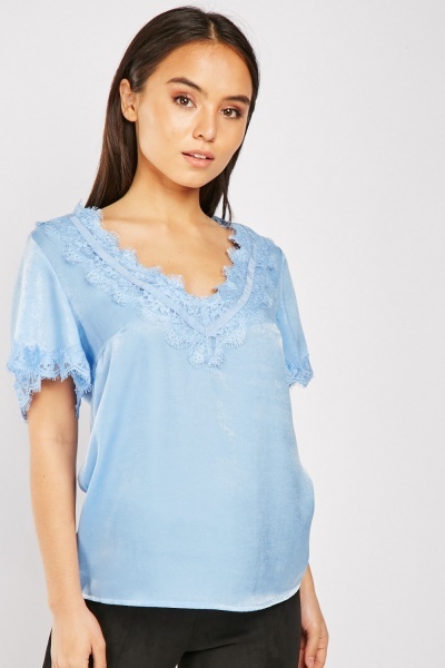 Lace Trim Silky Top