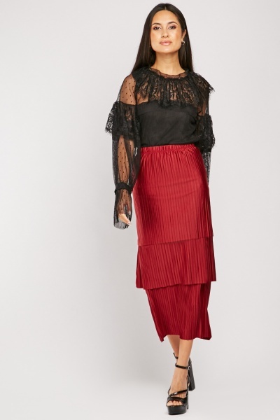 Pleated Tiered Midi Skirt