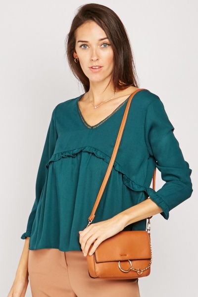 Lace Trim Back Ruffle Blouse