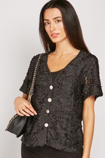 Textured Button Front Top