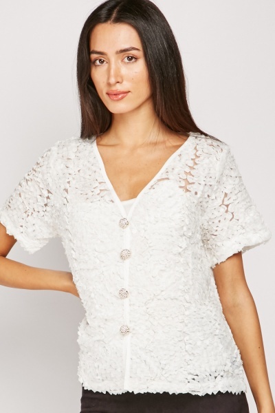 Textured Button Front Top