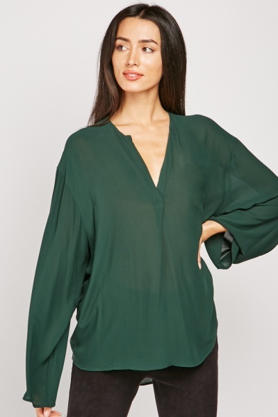 Slit Front Plain Blouse