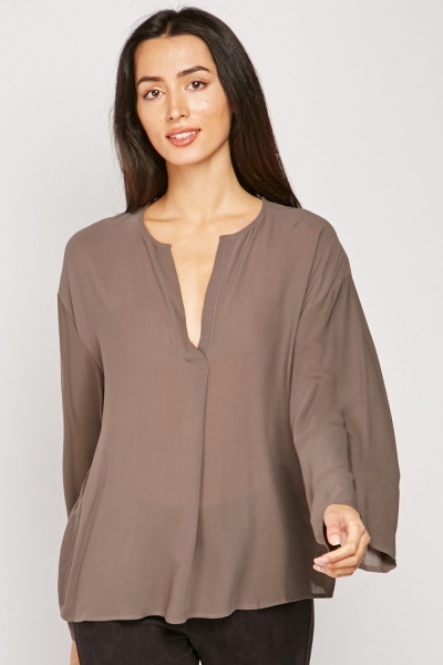 Slit Front Plain Blouse