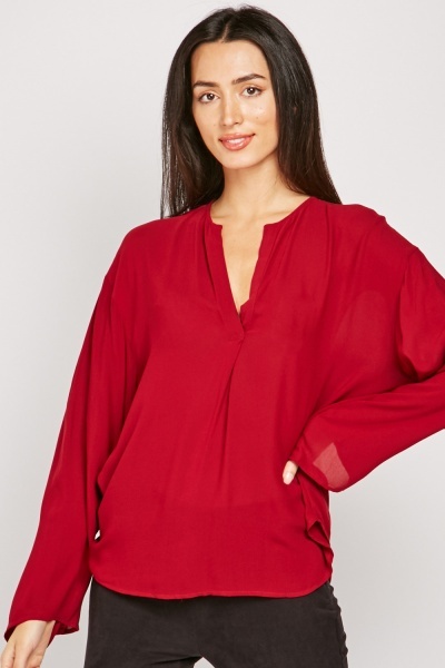 Slit Front Plain Blouse