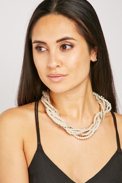 Twisted Faux Pearl Contrast Necklace