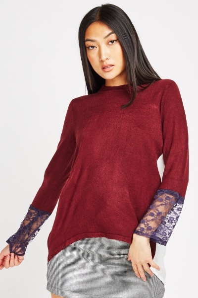 Lace Sleeve Knit Sweater