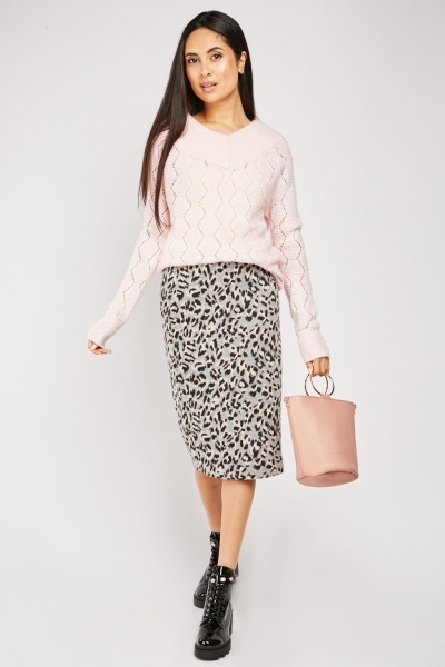 Midi Leopard Print Skirt