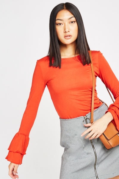 Orange Jersey Tiered Sleeve Top