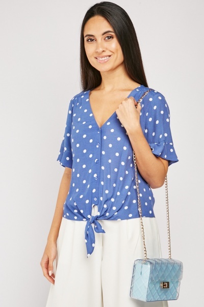 Tie Up Waist Polka Dot Blouse