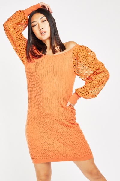 Crochet Sleeve Knit Dress