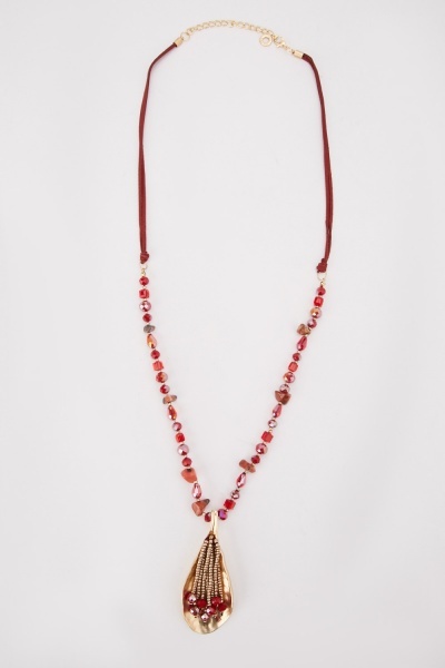 Metallic Pendant Gem Stoned Necklace
