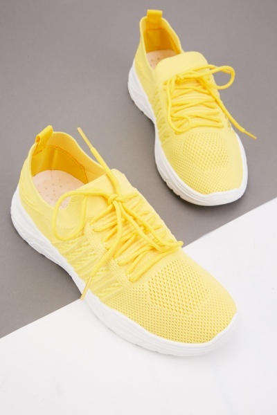 Lace Up Knitted Low Trainers