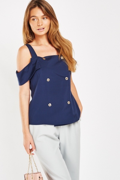 Double Breasted Cold Shoulder Top